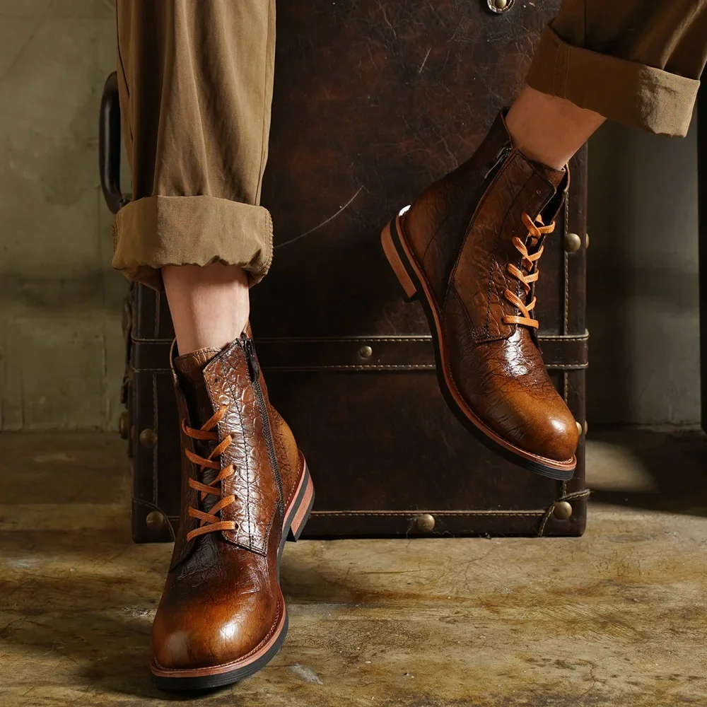 Fashion Men's Genuine Leather Snake Pattern Riding Boots British Brogue Shoes Mid-calf Western Chelsea Cowboy Boots Zip
Fashion Men's Genuine Leather Snake Pattern Riding Boots British Brogue Shoes Mid-calf Western Chelsea Cowboy Boots Zip