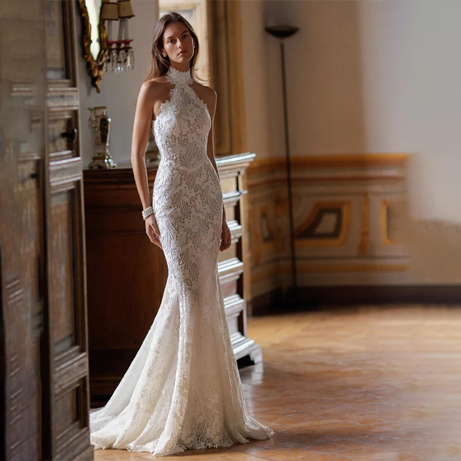 Customized Luxury High Quality Halter-Neck Lace Wedding Dress Sleeveless Backless Zipper Woman Evening Dress For Wedding
Customized Luxury High Quality Halter-Neck Lace Wedding Dress Sleeveless Backless Zipper Woman Evening Dress For Wedding