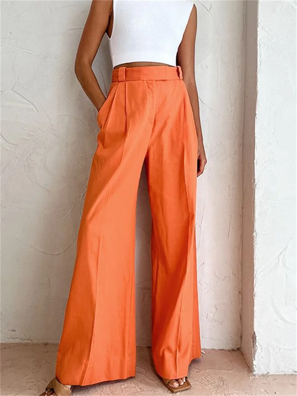 Women Orange Cotton Linen Long Pants Spring Summer Loose High Waist Pants with Pockets Office Ladies Wide Leg Trousers
Women Orange Cotton Linen Long Pants Spring Summer Loose High Waist Pants with Pockets Office Ladies Wide Leg Trousers