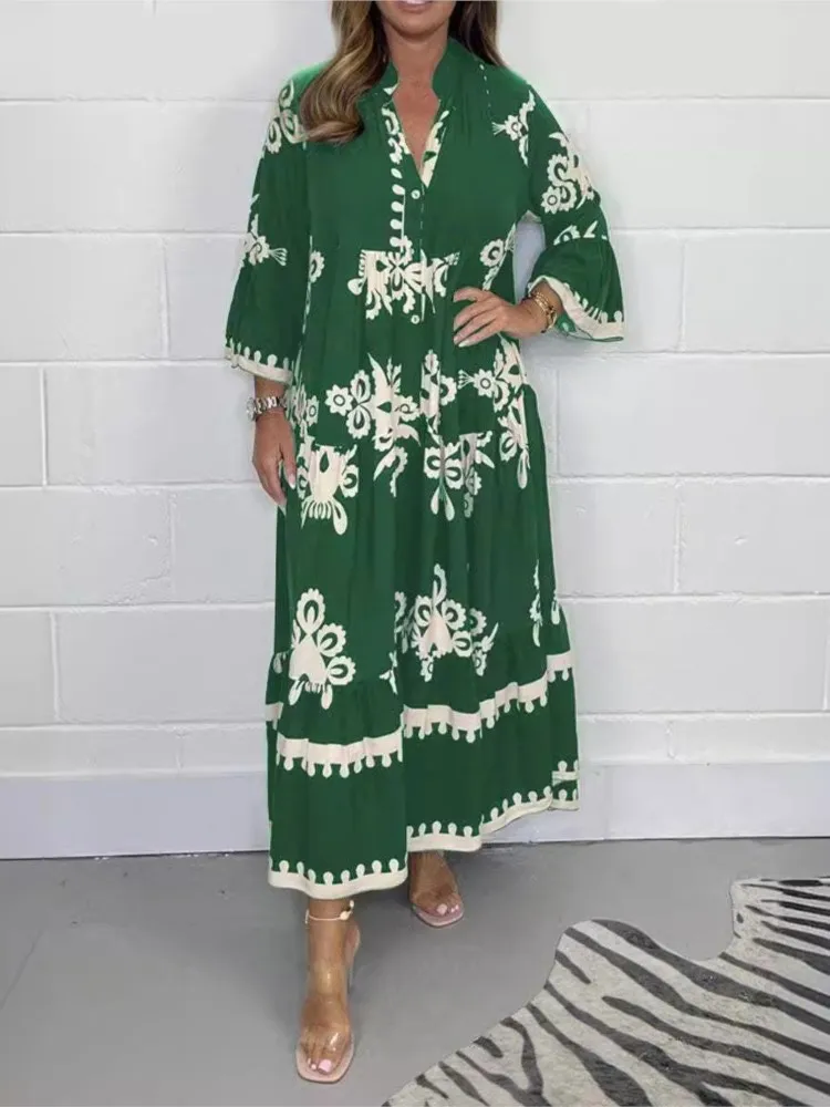 Elegant Long-sleeved Dresses Women New Printed Button V-neck Loose Fashionable Midi Dress 2024 Women's Summer Dress Vestidos
Elegant Long-sleeved Dresses Women New Printed Button V-neck Loose Fashionable Midi Dress 2024 Women's Summer Dress Vestidos