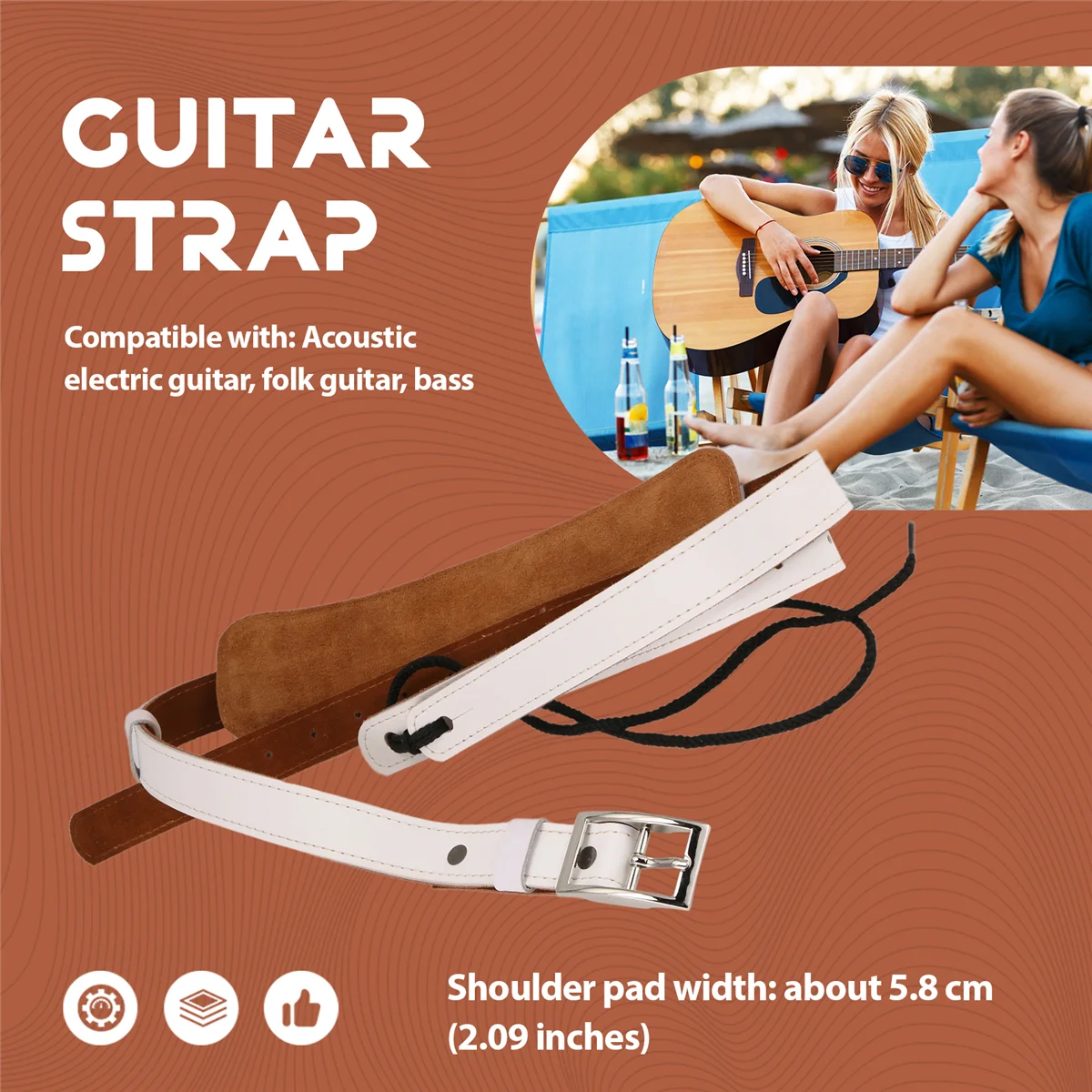 B17CCC Durable Leather and Metal Buckle Electric Guitar Strap Belt Shoulder Pad Adjustable Vintage Guitar Straps-White Color
B17CCC Durable Leather and Metal Buckle Electric Guitar Strap Belt Shoulder Pad Adjustable Vintage Guitar Straps-White Color