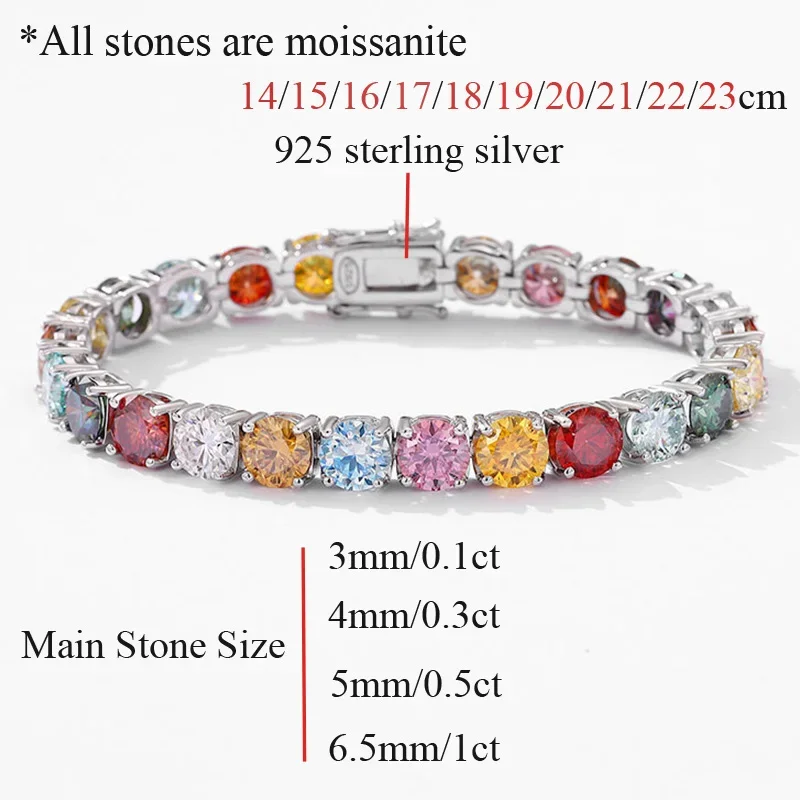 3MM 4MM 5MM 6.5MM Colored Tennis Moissanite ZirconGemstone Bracelets Hand Chain 100% 925 Sterling Silver Fine Jewelry Party Gift 
3MM 4MM 5MM 6.5MM Colored Tennis Moissanite ZirconGemstone Bracelets Hand Chain 100% 925 Sterling Silver Fine Jewelry Party Gift