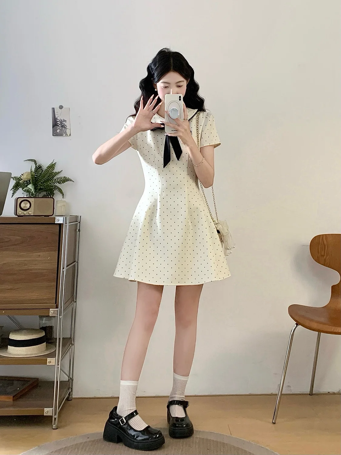 Korean Style Sweet Doll Collar Polka Dot Waist Cinching Dress Women's Summer Beautiful Knot Slimming Skirt
Korean Style Sweet Doll Collar Polka Dot Waist Cinching Dress Women's Summer Beautiful Knot Slimming Skirt