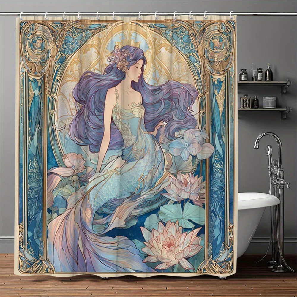 Art Nouveau Mermaid Shower Curtain, Vintage Lotus & Ocean Print, Waterproof Polyester Bathroom Curtain with Hooks
Art Nouveau Mermaid Shower Curtain, Vintage Lotus & Ocean Print, Waterproof Polyester Bathroom Curtain with Hooks