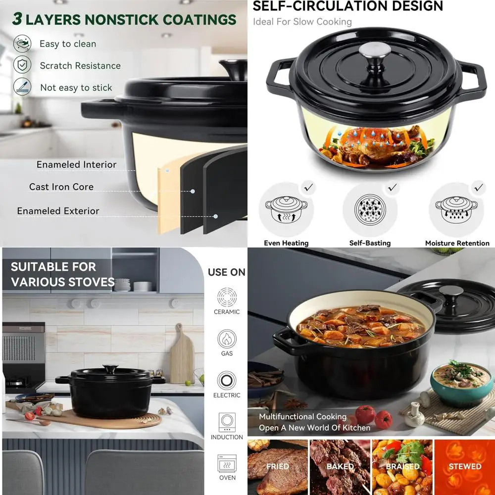 Чугунная эмалированная жаровня/кастрюля 6,5 л с крышкой, с двумя ручками, для запекания, с антипригарным эмалированным покрытием (черная)
Чугунная эмалированная жаровня/кастрюля 6,5 л с крышкой, с двумя ручками, для запекания, с антипригарным эмалированным покрытием (черная)