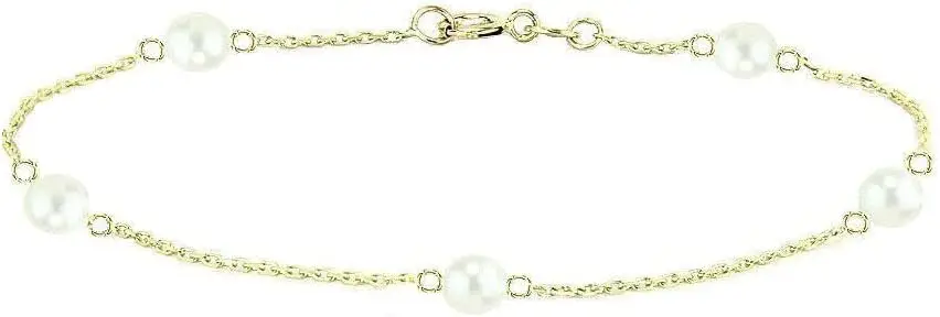 14K Yellow Gold Station Anklet Bracelet with Freshwater Pearls 11 Inches
14K Yellow Gold Station Anklet Bracelet with Freshwater Pearls 11 Inches