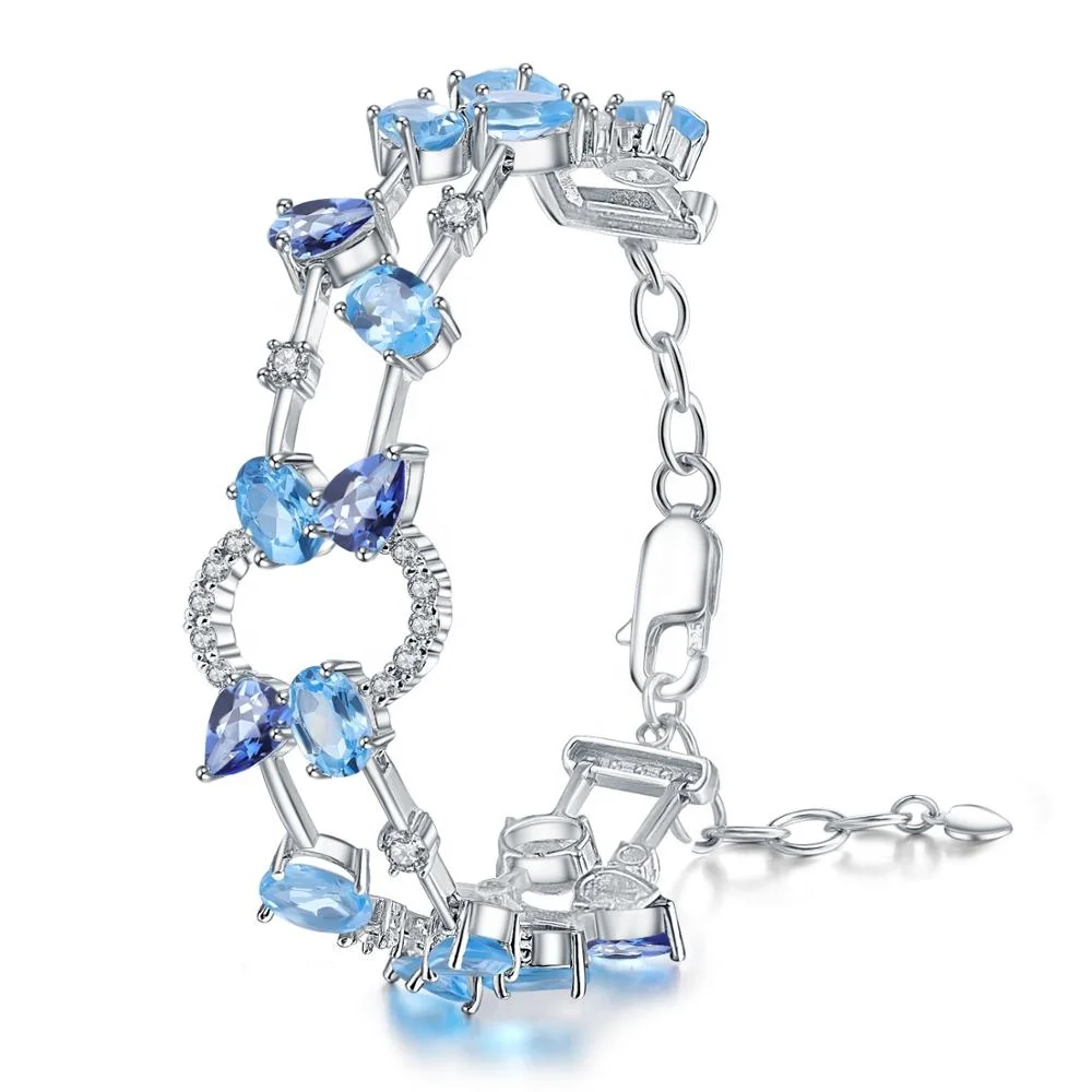 925 Sterling Silver Blue Topaz Bracelet - Natural Gemstone Jewelry for Women
925 Sterling Silver Blue Topaz Bracelet - Natural Gemstone Jewelry for Women