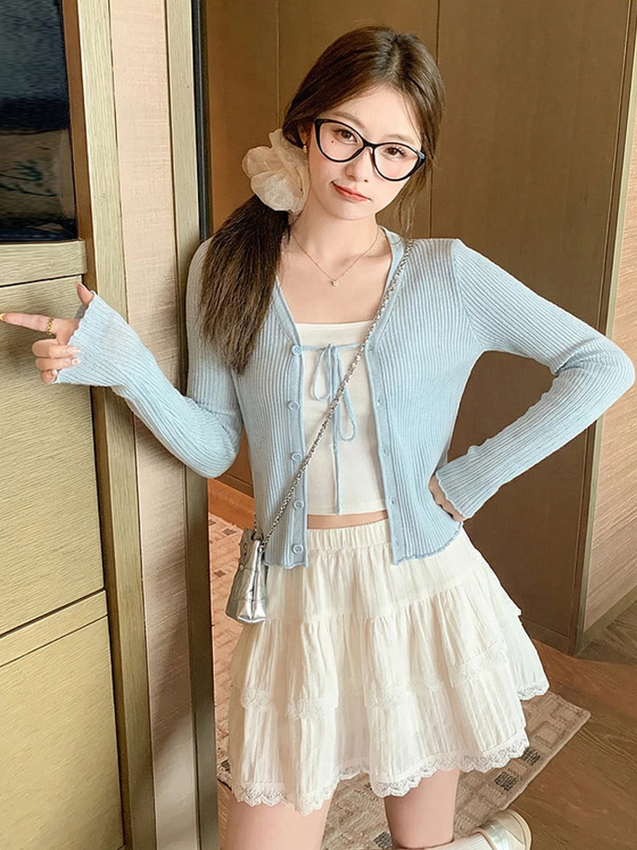 Sweet Lady Style Knitted Cardigan Women's Thin Sun Protection Outerwear Short Top with Belt Korean Version Slim Fit Long Sleeve
Sweet Lady Style Knitted Cardigan Women's Thin Sun Protection Outerwear Short Top with Belt Korean Version Slim Fit Long Sleeve