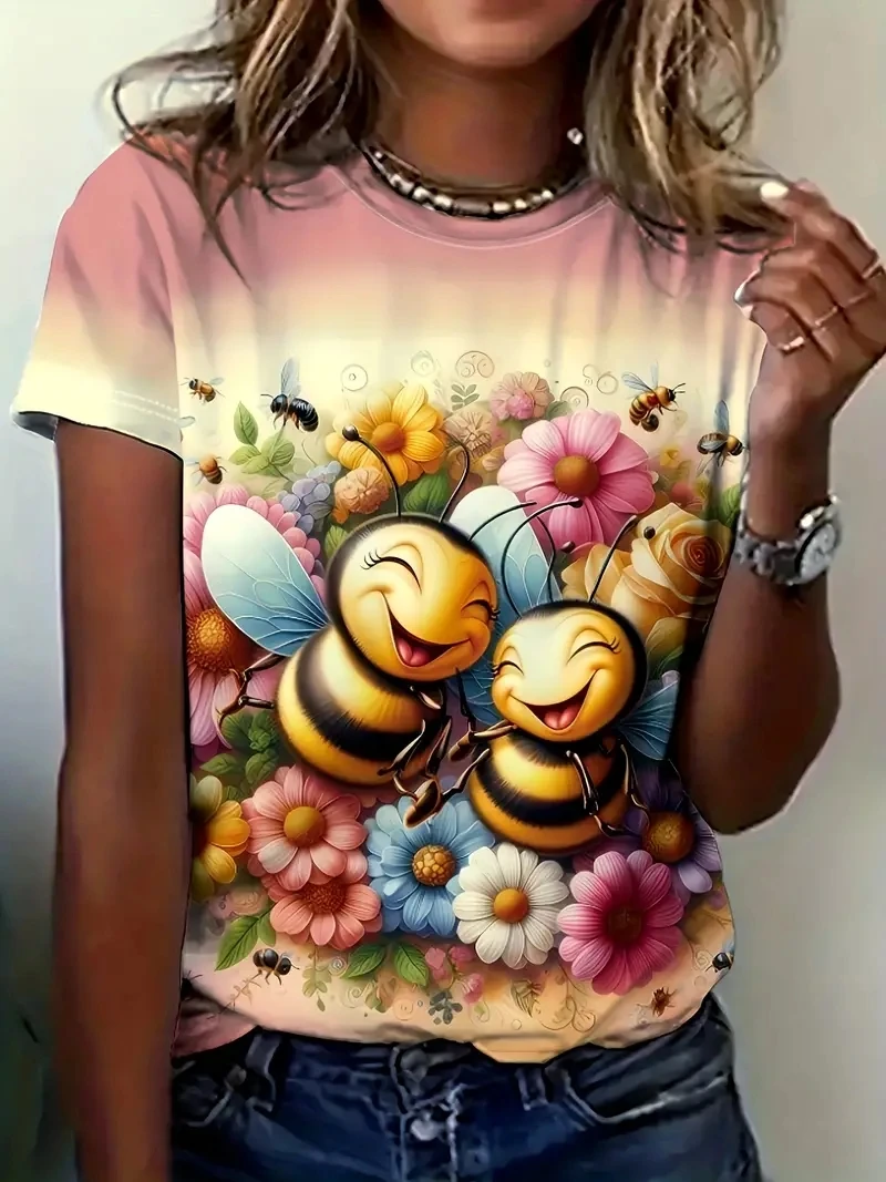 Women's New Comfortable and Simple Vacation Style Casual Commuting Cartoon Couple Bee Print Round Neck T-shirt
Women's New Comfortable and Simple Vacation Style Casual Commuting Cartoon Couple Bee Print Round Neck T-shirt