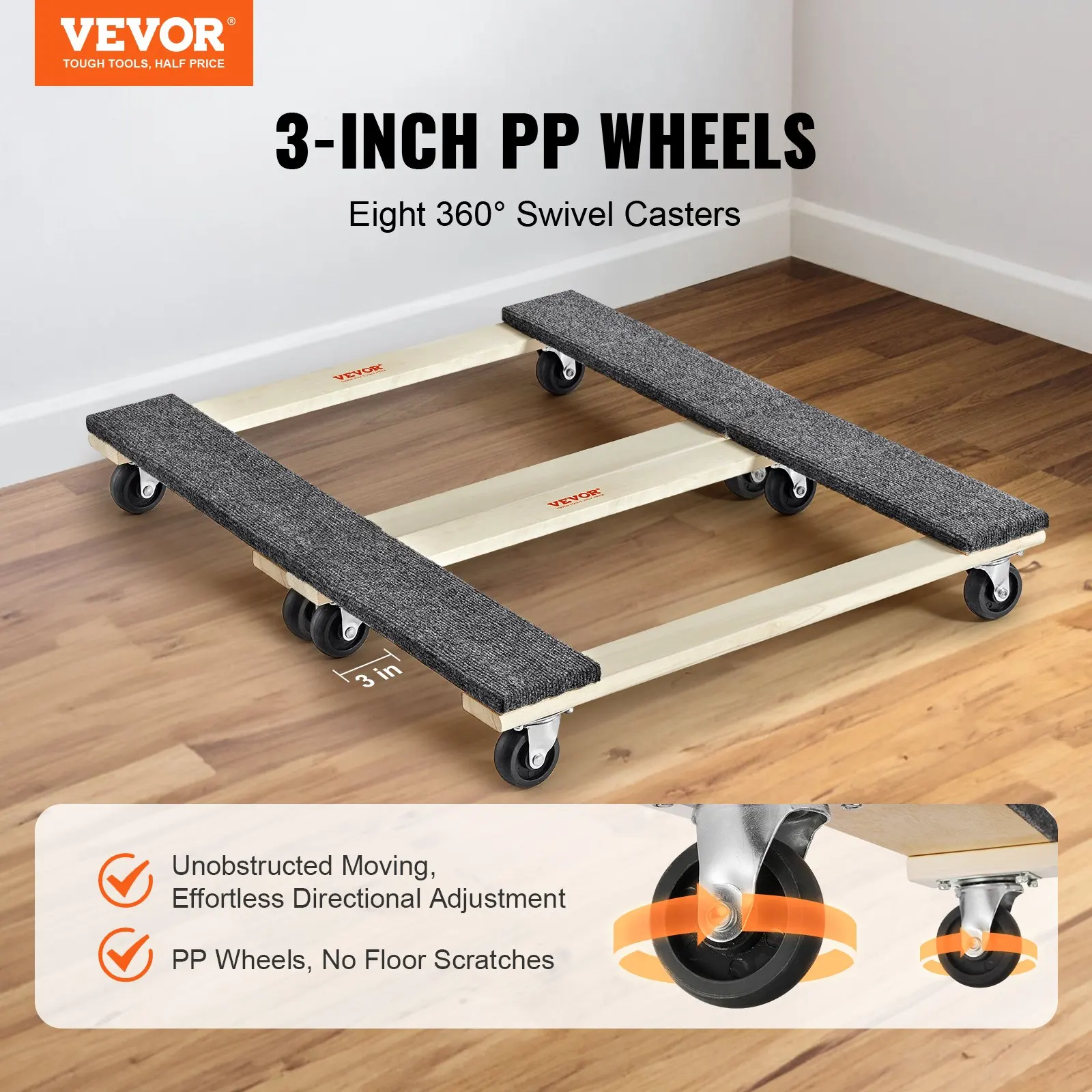 Furniture Dolly, 1000 Lbs Each Load Capacity, 2 Packs, 18' X 30', 8 X 3' PP Swivel Casters, Heavy Duty Hardwood Furniture
Furniture Dolly, 1000 Lbs Each Load Capacity, 2 Packs, 18' X 30', 8 X 3' PP Swivel Casters, Heavy Duty Hardwood Furniture