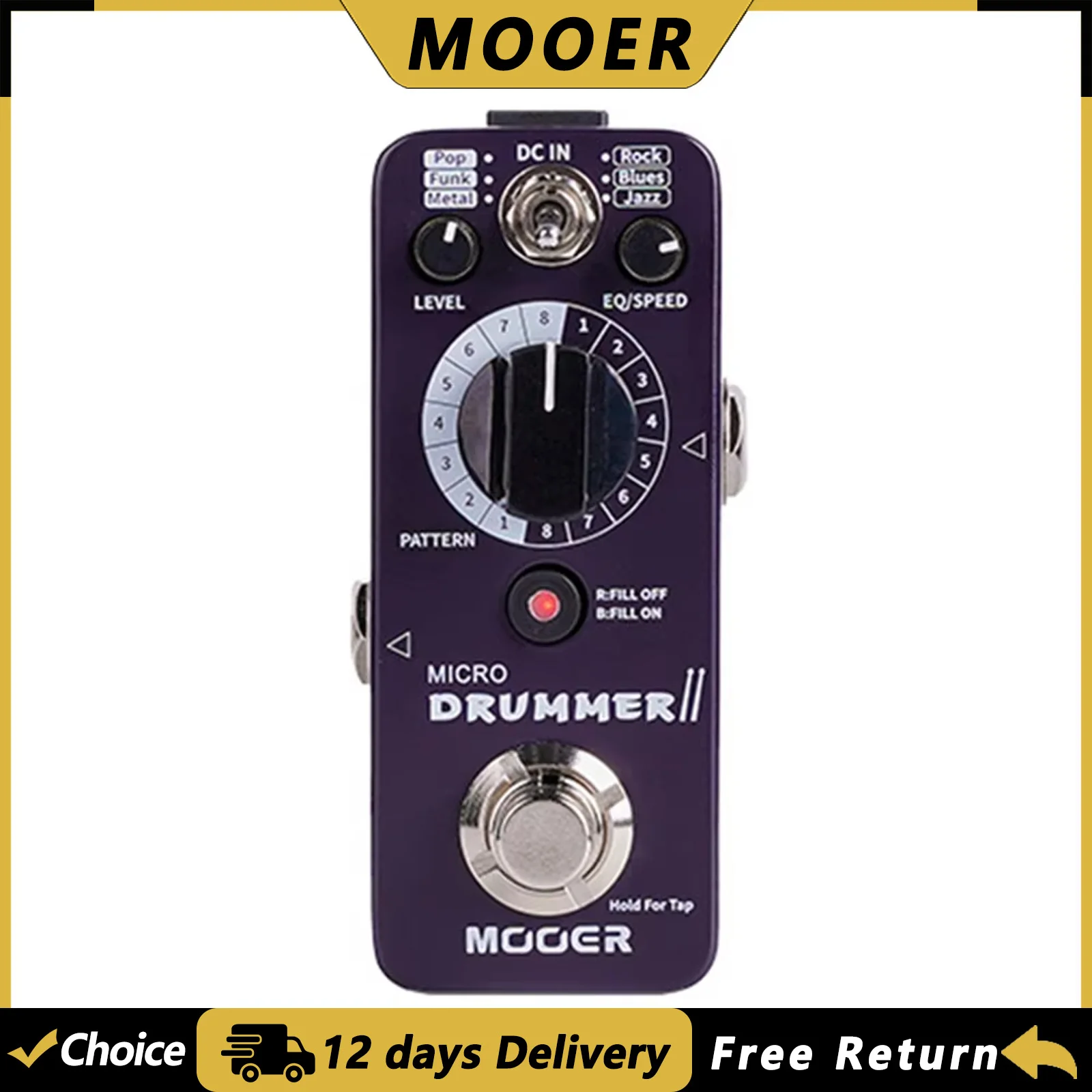 Гитарная педаль-драм-машина MOOER Micro Drummer II: 6 стилей, 48 драм-паттернов, 8 различных ритмов с эквалайзером, функцией Tap Tempo и Fill
Гитарная педаль-драм-машина MOOER Micro Drummer II: 6 стилей, 48 драм-паттернов, 8 различных ритмов с эквалайзером, функцией Tap Tempo и Fill
