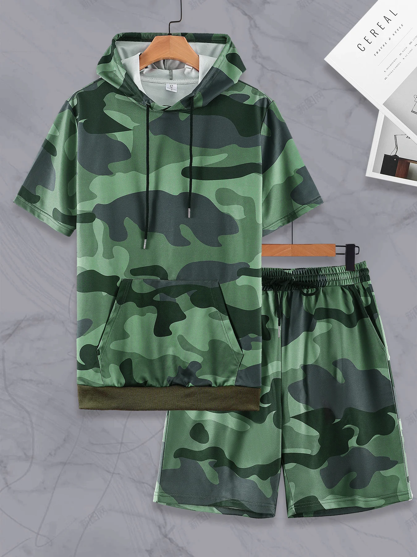Men's Sporty Camo Set Hooded Drawstring Short Sleeve Tee & Elastic Waist Shorts 2 Piece
Men's Sporty Camo Set Hooded Drawstring Short Sleeve Tee & Elastic Waist Shorts 2 Piece
