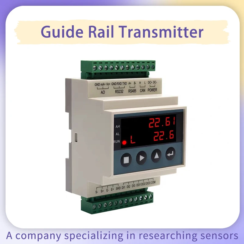 High-Precision Guide Rail Weight Transmitter Load Cell Amplification Module Analog Output RS232/485 PLC 24VDC Power Supply