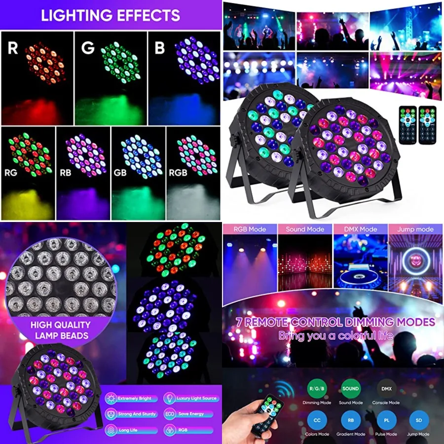 LED Stage Par Lights for Party: 36 RGB LED Stage Lights with Sound Activated Remote DMX Control - Uplights Disco Lights for Par
LED Stage Par Lights for Party: 36 RGB LED Stage Lights with Sound Activated Remote DMX Control - Uplights Disco Lights for Par