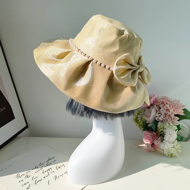 New double organza bow pearl fisherman hat female summer Korean version sweet fashion outdoor sun protection basin hat
New double organza bow pearl fisherman hat female summer Korean version sweet fashion outdoor sun protection basin hat