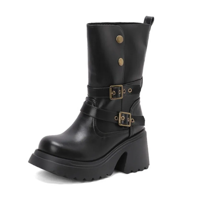 RetroStyle Women Mid Calf Boots Round Toe Chunky Heels 8cm Platform 3.5cm Belt Buckles Big Sizes 43
RetroStyle Women Mid Calf Boots Round Toe Chunky Heels 8cm Platform 3.5cm Belt Buckles Big Sizes 43