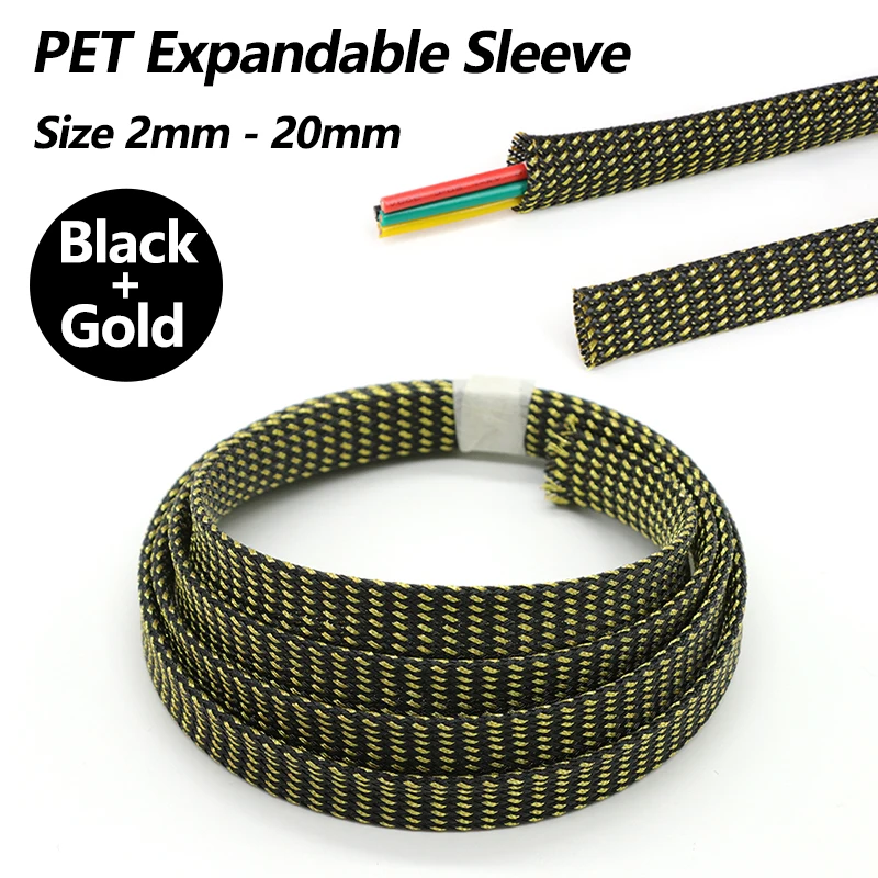 Black Gold PET Insulation Expandable Braided Sleeve 2 - 16mm High Density Wire Wrap Cover Nylon Sheath Protection Cable Sleeving
Black Gold PET Insulation Expandable Braided Sleeve 2 - 16mm High Density Wire Wrap Cover Nylon Sheath Protection Cable Sleeving