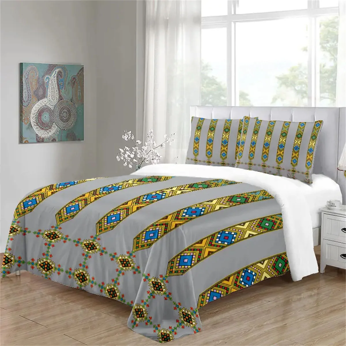 3PCS Gray Luxury Saba Telet Ethiopian Eritrean Polyester Bedding Sets Single Double Bed Duvet Cover Set and 2pcs Pillow Cover
3PCS Gray Luxury Saba Telet Ethiopian Eritrean Polyester Bedding Sets Single Double Bed Duvet Cover Set and 2pcs Pillow Cover