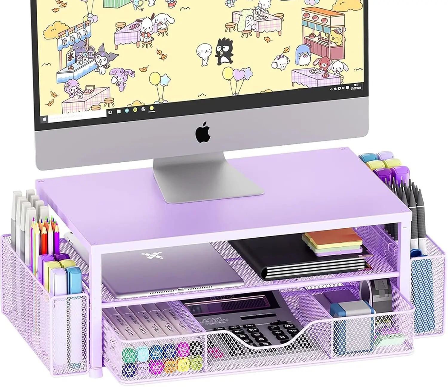 2-Tier Monitor Stand with Drawer and Pen Holders, Purple
2-Tier Monitor Stand with Drawer and Pen Holders, Purple