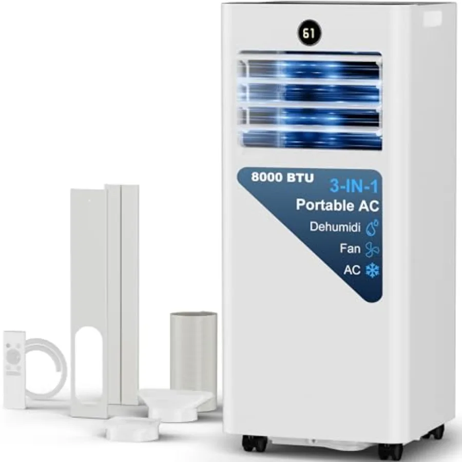Portable air conditioner for bedroom use, plastic housing, white color, 8000 BTU cooling capacity with remote control, fan and
Portable air conditioner for bedroom use, plastic housing, white color, 8000 BTU cooling capacity with remote control, fan and