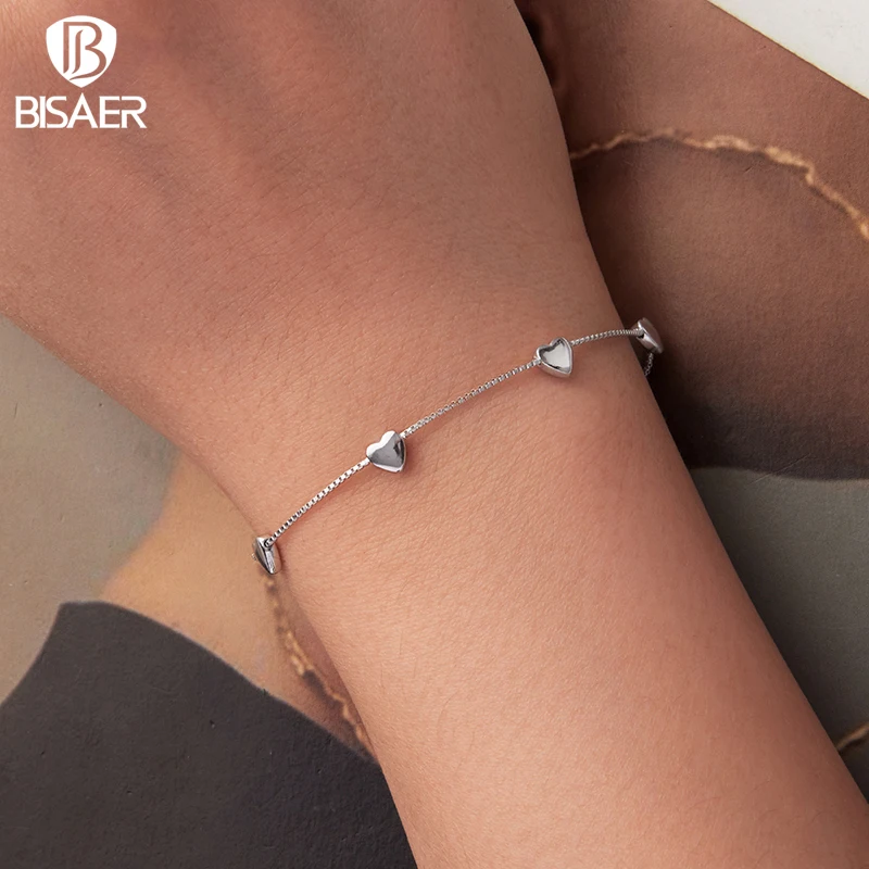 BISAER 925 Sterling Silver Love Heart Charm Bracelet Bangle Adjustable Chain Plated White Gold for Women Wedding Fine Jewelry
BISAER 925 Sterling Silver Love Heart Charm Bracelet Bangle Adjustable Chain Plated White Gold for Women Wedding Fine Jewelry