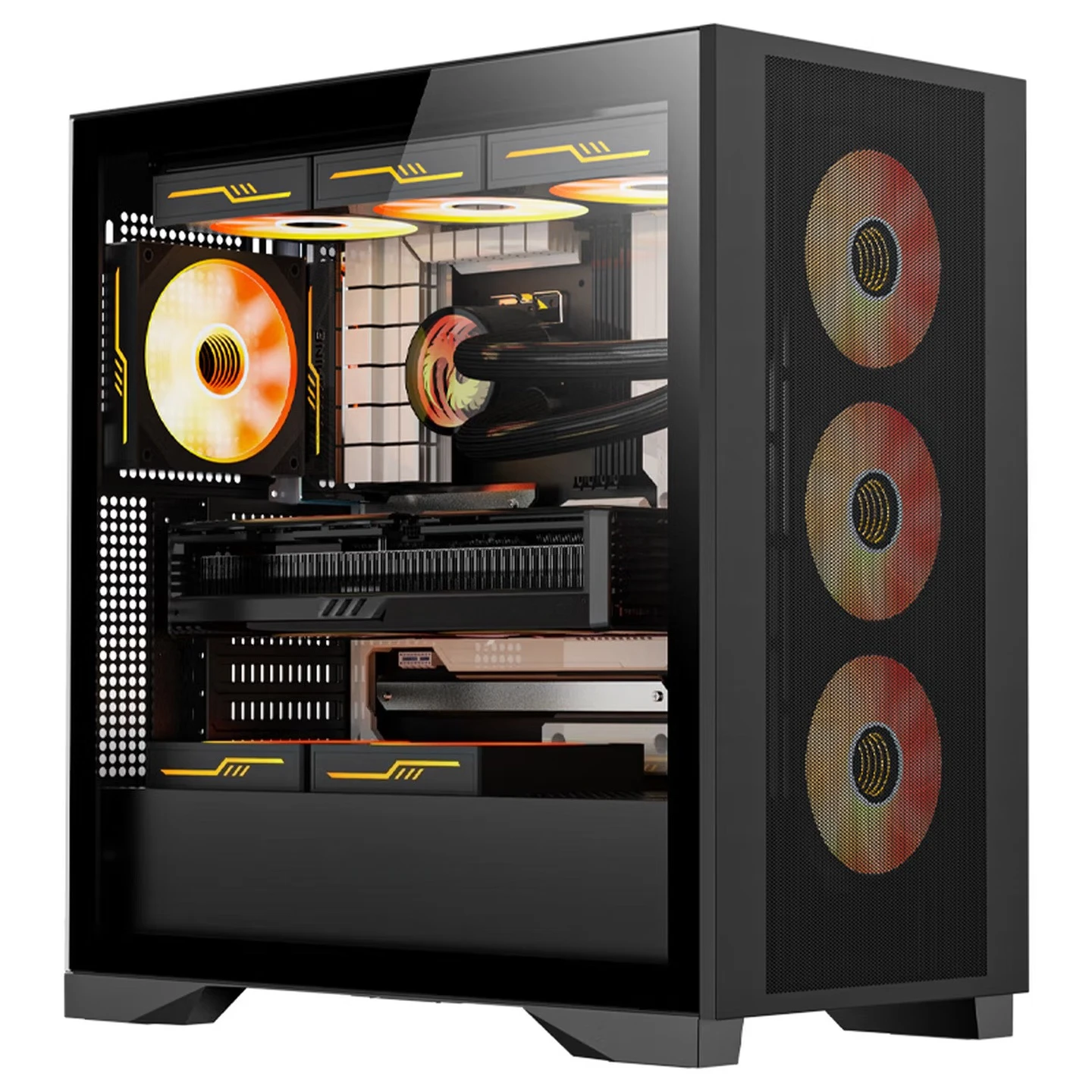 Черный компьютерный корпус (магнитная металлическая панель/толщина 0,75 мм/отсек для 360-мм водяного охлаждения/отсек для 9 вентиляторов/5090)
Черный компьютерный корпус (магнитная металлическая панель/толщина 0,75 мм/отсек для 360-мм водяного охлаждения/отсек для 9 вентиляторов/5090)