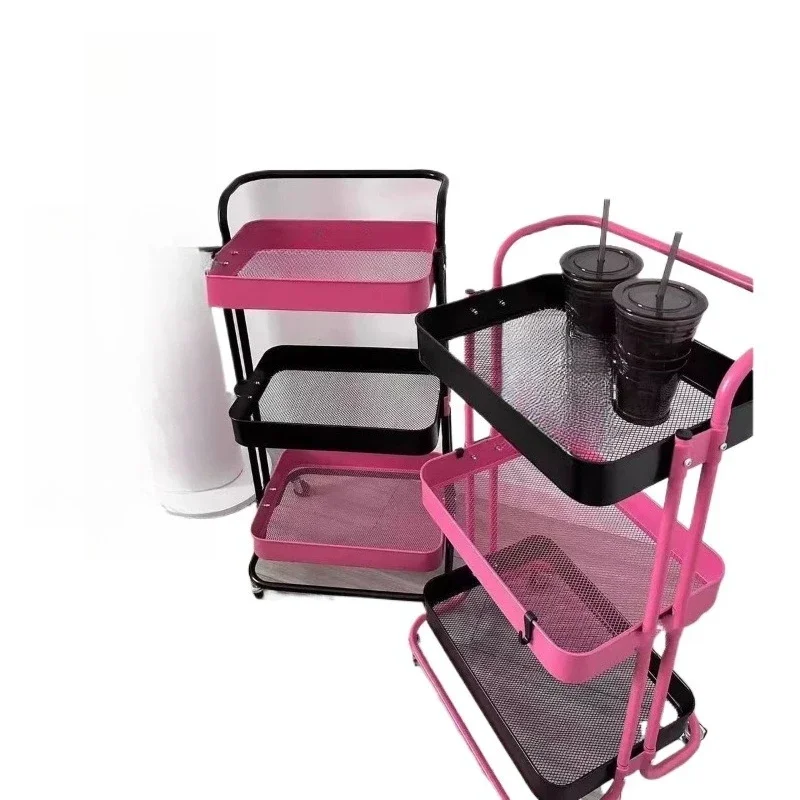 cart rack, black and pink color matching storage rack, living room multi-layer bedroom snack mobile
cart rack, black and pink color matching storage rack, living room multi-layer bedroom snack mobile