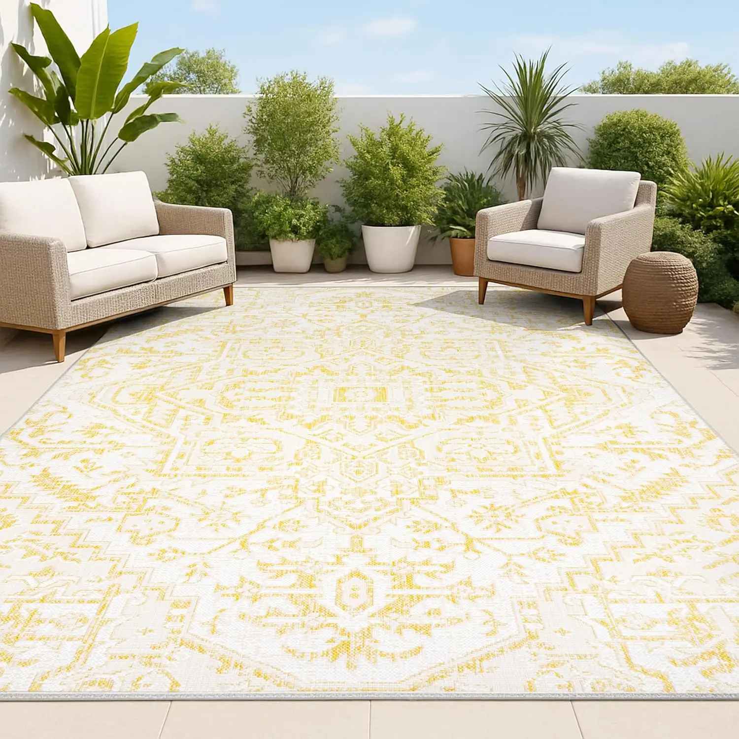 Boho Medallion Indoor Outdoor Area Rug 4X6 Cream/Yellow, Estrella Textured Weave for Backyard, Patio, Porch, Easy-Cleaning, H
Boho Medallion Indoor Outdoor Area Rug 4X6 Cream/Yellow, Estrella Textured Weave for Backyard, Patio, Porch, Easy-Cleaning, H