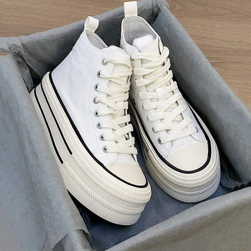 Thick Sole Breathable High-top Canvas Shoes for Women 2025 New Summer Style All-match Student High-looks White Sneakers
Thick Sole Breathable High-top Canvas Shoes for Women 2025 New Summer Style All-match Student High-looks White Sneakers