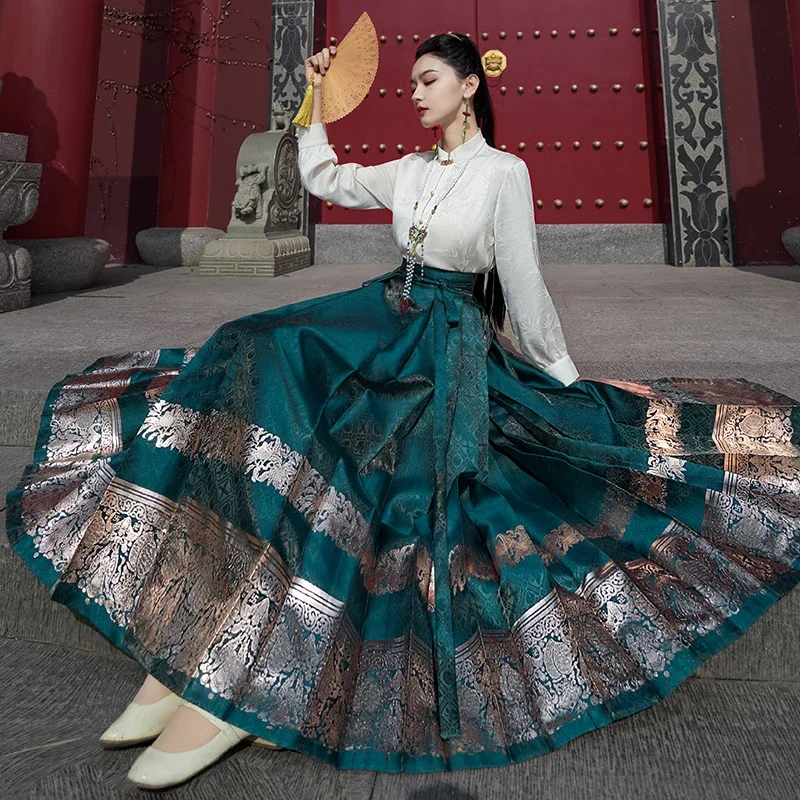 Hanfu Chinese Horse Face Skirt Ming Dynasty Woman Chinese Traditional Embroidered Skirt Autumn Horse Face Pony Skirt 2025
Hanfu Chinese Horse Face Skirt Ming Dynasty Woman Chinese Traditional Embroidered Skirt Autumn Horse Face Pony Skirt 2025