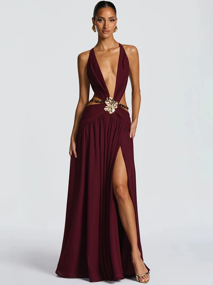 XIAOTANG Hollow Out Deep V Neck Sexy Maxi Dress Women Gown Metal Buckle Sleeveless Backless Thigh High Split Club Party Dresses
XIAOTANG Hollow Out Deep V Neck Sexy Maxi Dress Women Gown Metal Buckle Sleeveless Backless Thigh High Split Club Party Dresses