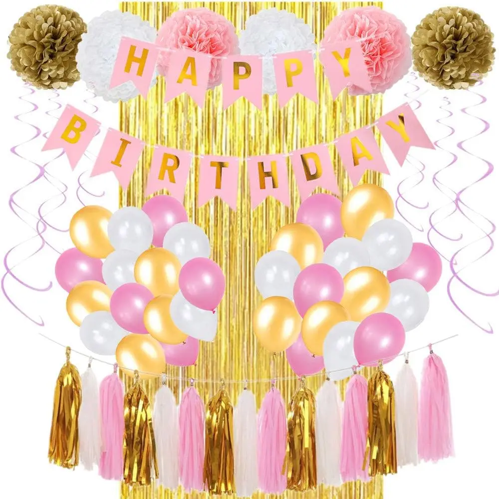 Happy Birthday Banners,Foil Curtain,Pom Poms Flowers,Hanging Swirls,Tissue Paper Balloon For Girls Birthday And Baby Birthday
Happy Birthday Banners,Foil Curtain,Pom Poms Flowers,Hanging Swirls,Tissue Paper Balloon For Girls Birthday And Baby Birthday