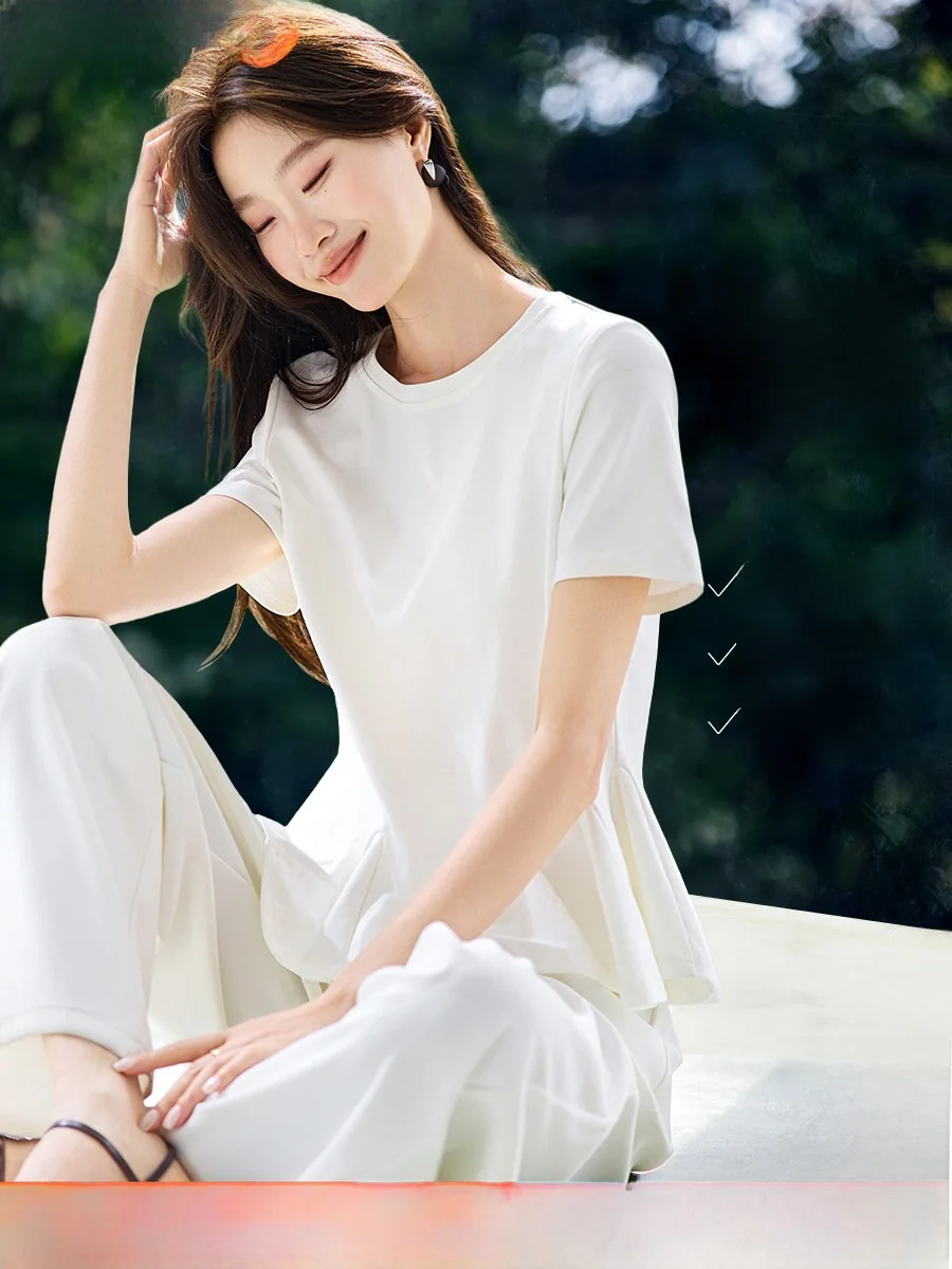 Mehanyi Summer New Style Women's T-shirt Short Sleeve Breathable Cotton Casual Fashion Shoulder Design Slimming Effect
Mehanyi Summer New Style Women's T-shirt Short Sleeve Breathable Cotton Casual Fashion Shoulder Design Slimming Effect