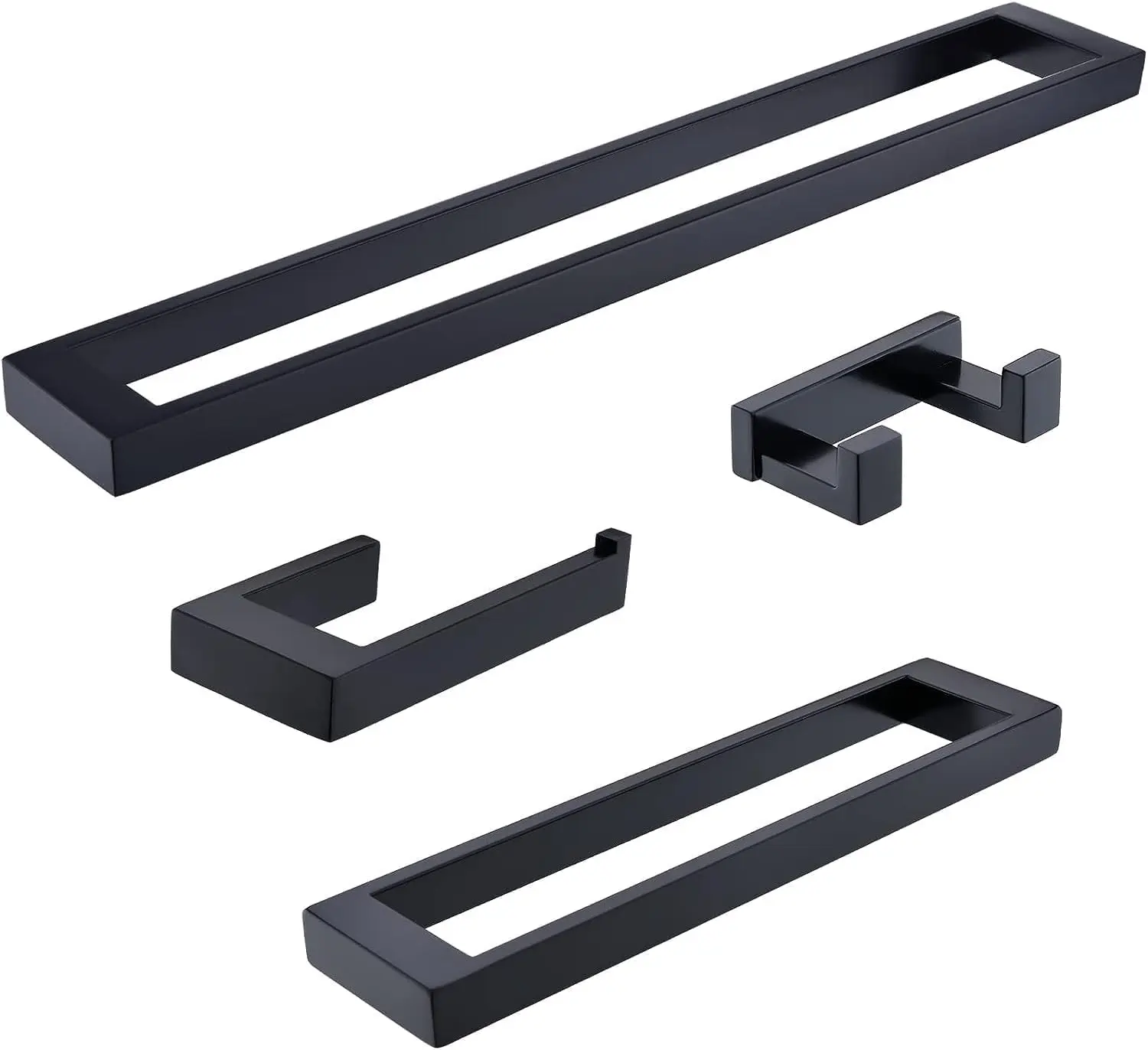 Matte Black 4-Piece Bathroom Hardware Set: 24 Inch Wall Mounted Towel Bar & Hooks, 304 Stainless Steel
Matte Black 4-Piece Bathroom Hardware Set: 24 Inch Wall Mounted Towel Bar & Hooks, 304 Stainless Steel