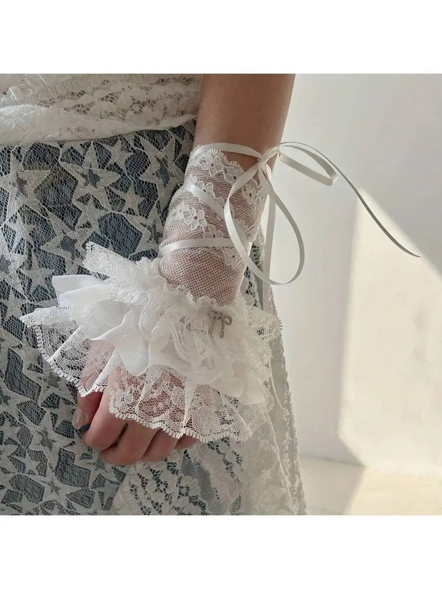 Womens Lace Gloves With Ruffles And Ribbon Ties Sheer Mesh Geometric Floral Design Party Fashion Accessories
Womens Lace Gloves With Ruffles And Ribbon Ties Sheer Mesh Geometric Floral Design Party Fashion Accessories