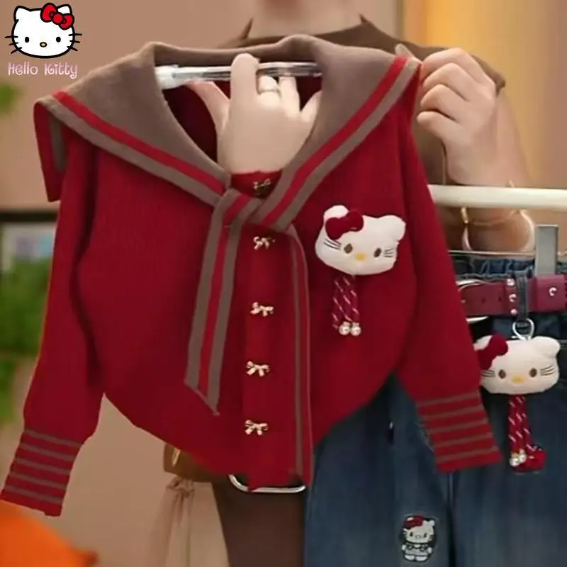 Новый осенне-зимний свитер с рисунком «Hello Kitty» для девочек, аниме, контрастного цвета, темно-синий свитер с воротником, Kawaii, Хэллоуин, Sanrio, вязаный кардиган
Новый осенне-зимний свитер с рисунком «Hello Kitty» для девочек, аниме, контрастного цвета, темно-синий свитер с воротником, Kawaii, Хэллоуин, Sanrio, вязаный кардиган