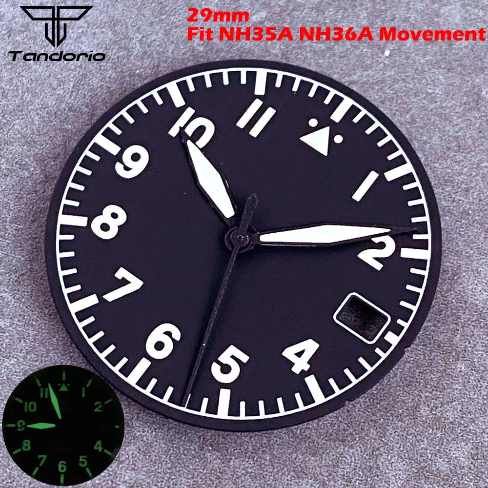 29mm Black Pilot Watch Dial Hand Set Date Window Green Luminous Fit NH35 NH36 Automatic Movement Watch Tools For Seiko Mod Parts
29mm Black Pilot Watch Dial Hand Set Date Window Green Luminous Fit NH35 NH36 Automatic Movement Watch Tools For Seiko Mod Parts