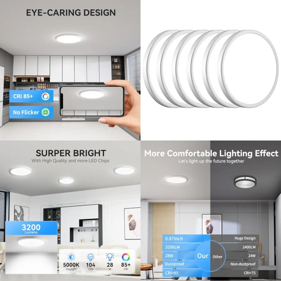 6PACK 3200lm LED Flush Mount Ceiling Light, Super Slim 12 inch LED Ceiling Light, 5000K Daylight LED Ceiling Light for Bedroom,
6PACK 3200lm LED Flush Mount Ceiling Light, Super Slim 12 inch LED Ceiling Light, 5000K Daylight LED Ceiling Light for Bedroom,