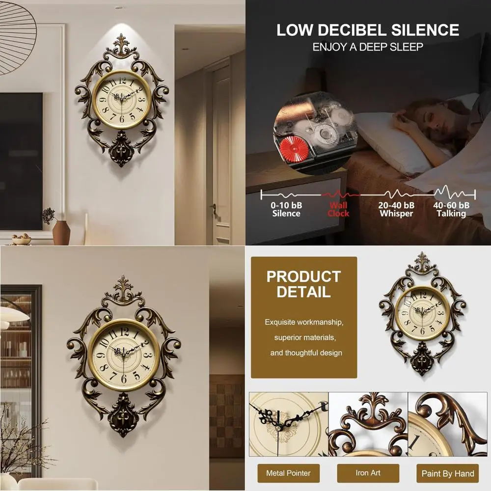 Battery-Powered Vintage European Style Metal Wall Clock, 26 x 19, Ticking-Free, Suitable for Home Decor
Battery-Powered Vintage European Style Metal Wall Clock, 26 x 19, Ticking-Free, Suitable for Home Decor