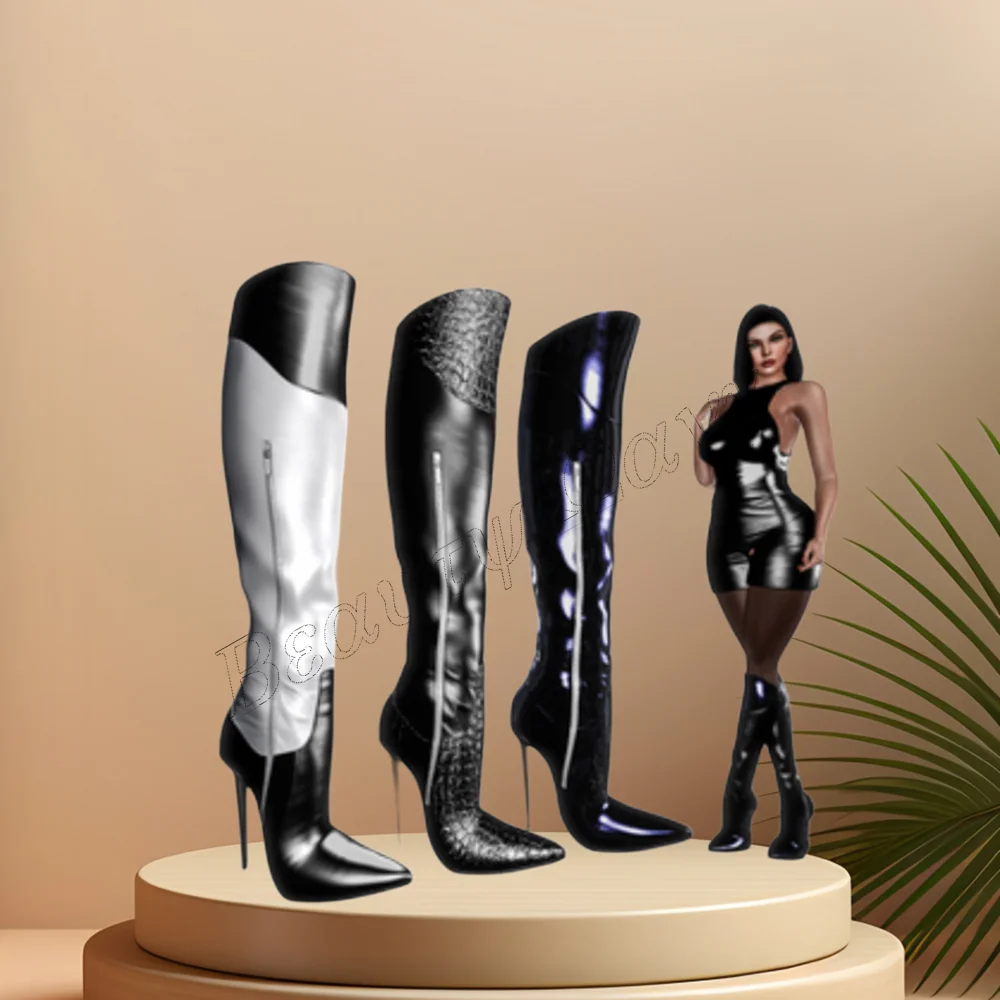 Black and White Side Zipper Boots Knee High Thin Heel Shoes for Women Patent Leather High Heels 2023 New Zapatos Para Mujere
Black and White Side Zipper Boots Knee High Thin Heel Shoes for Women Patent Leather High Heels 2023 New Zapatos Para Mujere