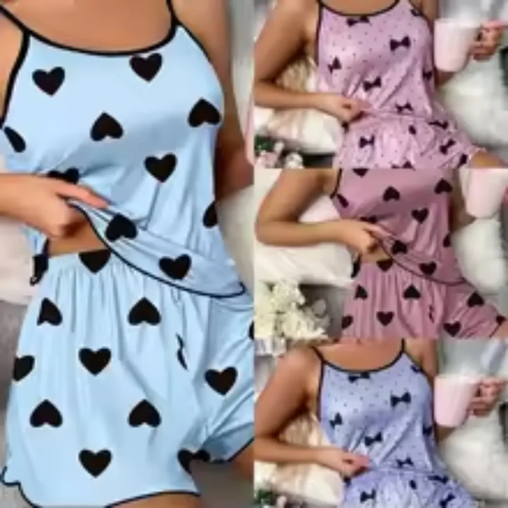 Casual Loungewear Set for Women – Heart-Print Ice Silk Tee & Shorts, Summer PJs
Casual Loungewear Set for Women – Heart-Print Ice Silk Tee & Shorts, Summer PJs