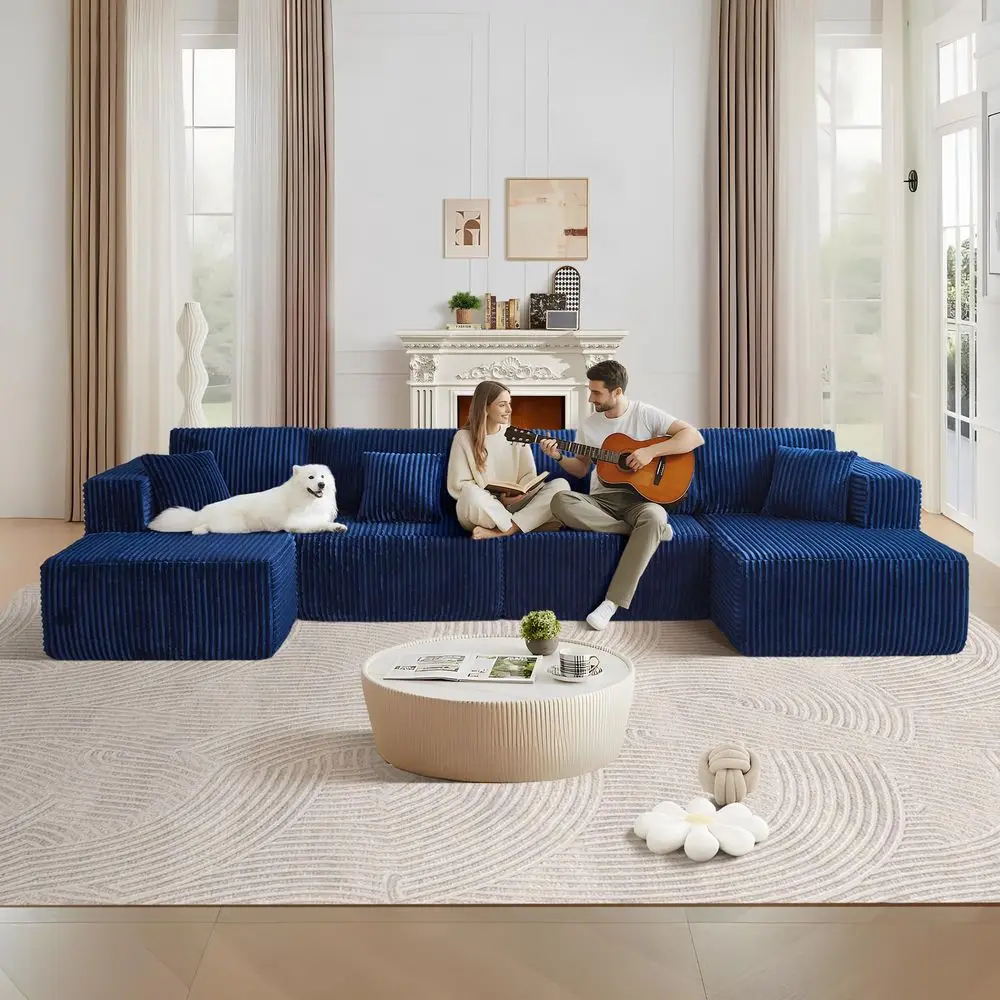 Convertible Modular Sectional Couch, Modern UShaped Floor Sofa with Movable Ottomans, Comfy Corduroy Fabric Sofas, No Assembly
Convertible Modular Sectional Couch, Modern UShaped Floor Sofa with Movable Ottomans, Comfy Corduroy Fabric Sofas, No Assembly