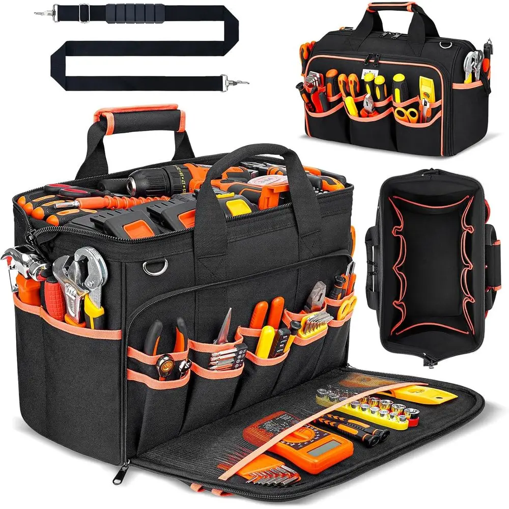 Heavy Duty 17inch Tool Bag with 48-kets, 1680D rd Organizer Storage Bag With Adjustable Shoulder Strap And Padded Handle or Elec
Heavy Duty 17inch Tool Bag with 48-kets, 1680D rd Organizer Storage Bag With Adjustable Shoulder Strap And Padded Handle or Elec