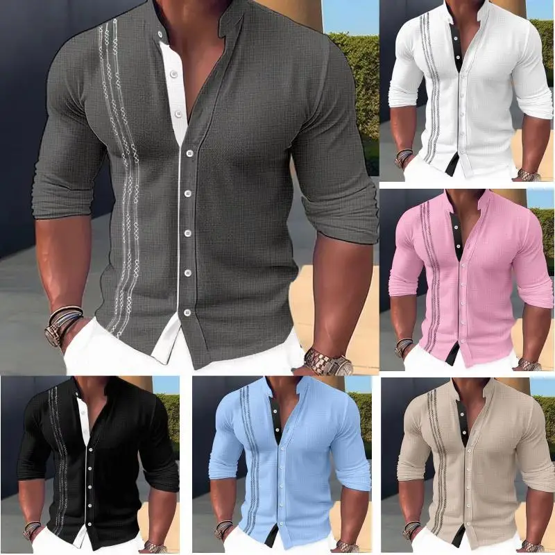 Casual Linen Contrast Color Men Shirt Autumn Stand Collar Button Slim Elegant Gentleman Office Long Sleeve Tops Men's Clothing
Casual Linen Contrast Color Men Shirt Autumn Stand Collar Button Slim Elegant Gentleman Office Long Sleeve Tops Men's Clothing