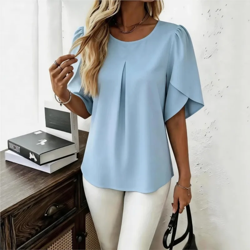 Casual Solid Women Summer Shirt Blouse Elegant O Neck Short Petal Sleeve Pullover Tops Holiday Blusas Office Shirt Stylish Femme
Casual Solid Women Summer Shirt Blouse Elegant O Neck Short Petal Sleeve Pullover Tops Holiday Blusas Office Shirt Stylish Femme