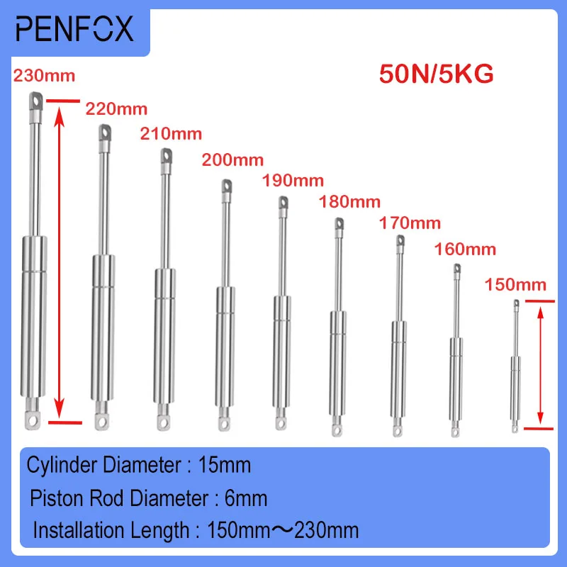 1PC 150mm-230mm 50N/5KG 304 Stainless Steel Pneumatic Gas Spring Hydraulic Support Rod Medical Equipment Food Machinery Yacht
1PC 150mm-230mm 50N/5KG 304 Stainless Steel Pneumatic Gas Spring Hydraulic Support Rod Medical Equipment Food Machinery Yacht