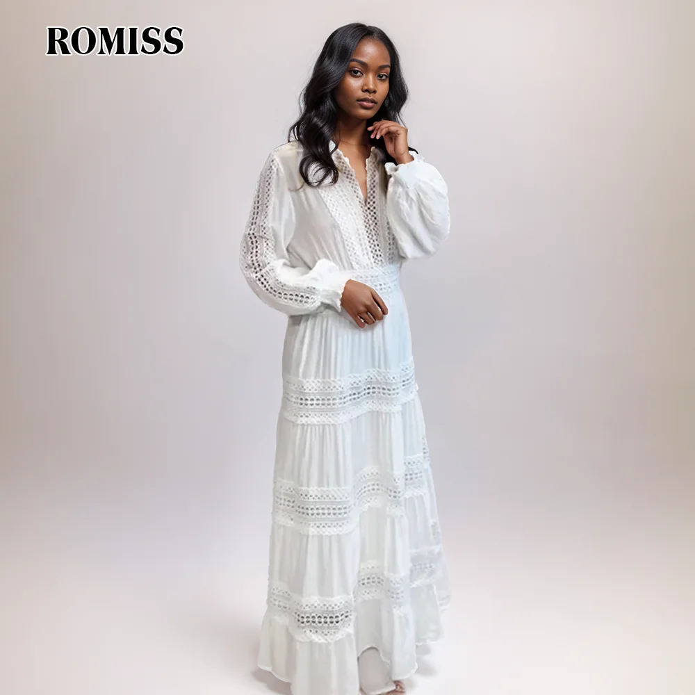ROMISS Minimalist Hollow Out Dreses For Women V Neck Long Sleeve High Waist Patchwork Zipper Elegant Solid Maxi Dress Female
ROMISS Minimalist Hollow Out Dreses For Women V Neck Long Sleeve High Waist Patchwork Zipper Elegant Solid Maxi Dress Female