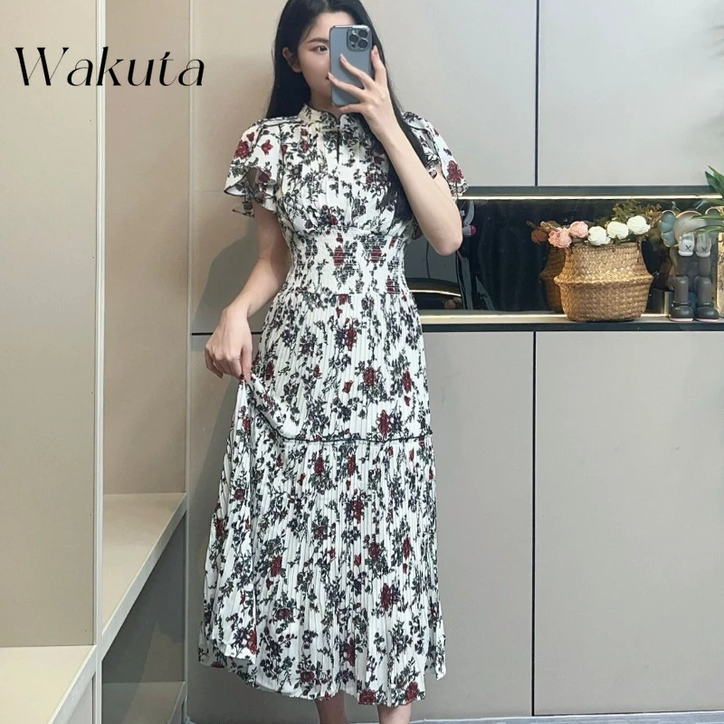 WAKUTA Elegant Strench Craped Slim Fit Vestidos Summer Japan Style Floral Print Dress Flying Sleeves Lace Up High Waist Dresses
WAKUTA Elegant Strench Craped Slim Fit Vestidos Summer Japan Style Floral Print Dress Flying Sleeves Lace Up High Waist Dresses