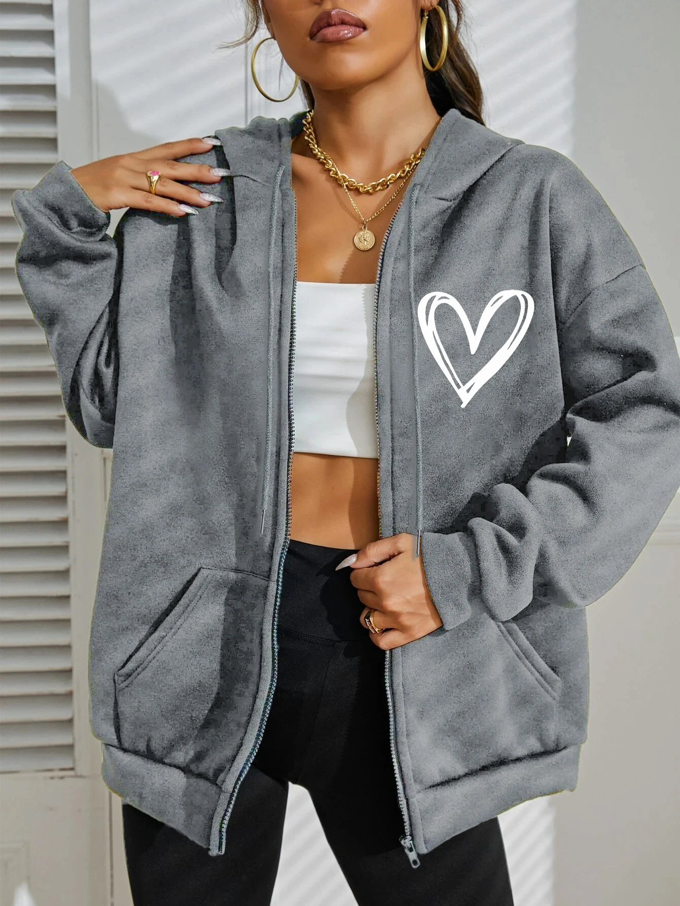 Simple Heart Pattern Zipper Hooded Woman Fashion Casual Hoodies Loose Multicolor Hoodie Autumn Street Fleece Top For Female
Simple Heart Pattern Zipper Hooded Woman Fashion Casual Hoodies Loose Multicolor Hoodie Autumn Street Fleece Top For Female