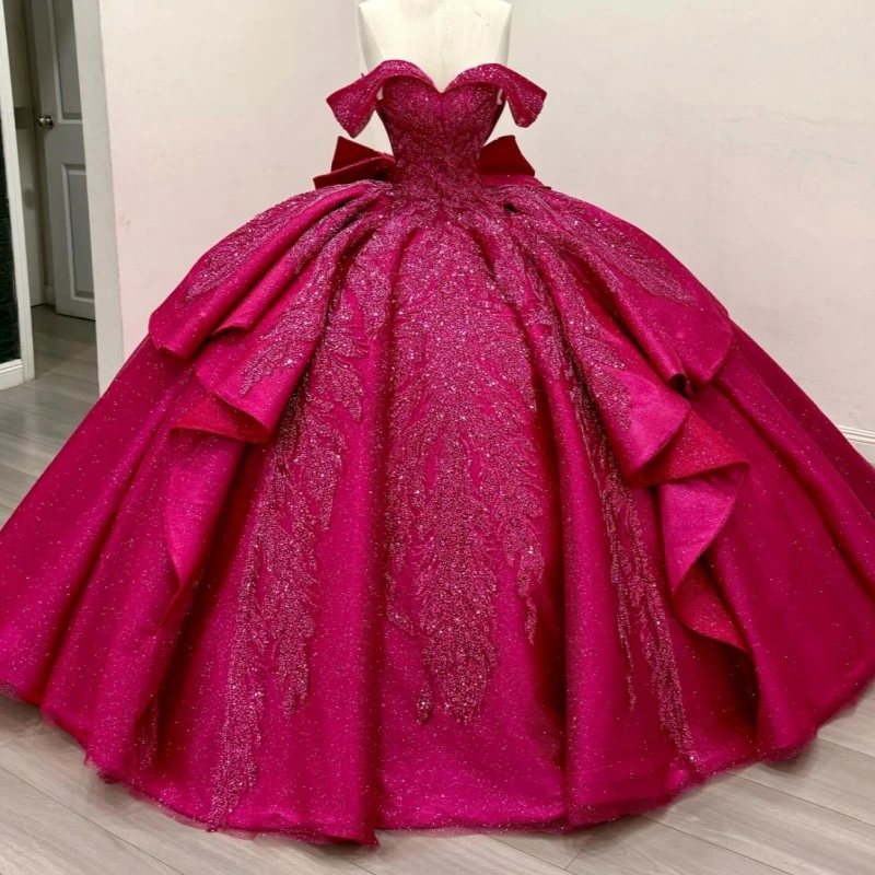 Rose Red Shiny Quinceanera Dresses Off The Shoulder Applique Beading Crystal Bow Party Birthday Sweet 16 Dress Vestidos De 15
Rose Red Shiny Quinceanera Dresses Off The Shoulder Applique Beading Crystal Bow Party Birthday Sweet 16 Dress Vestidos De 15